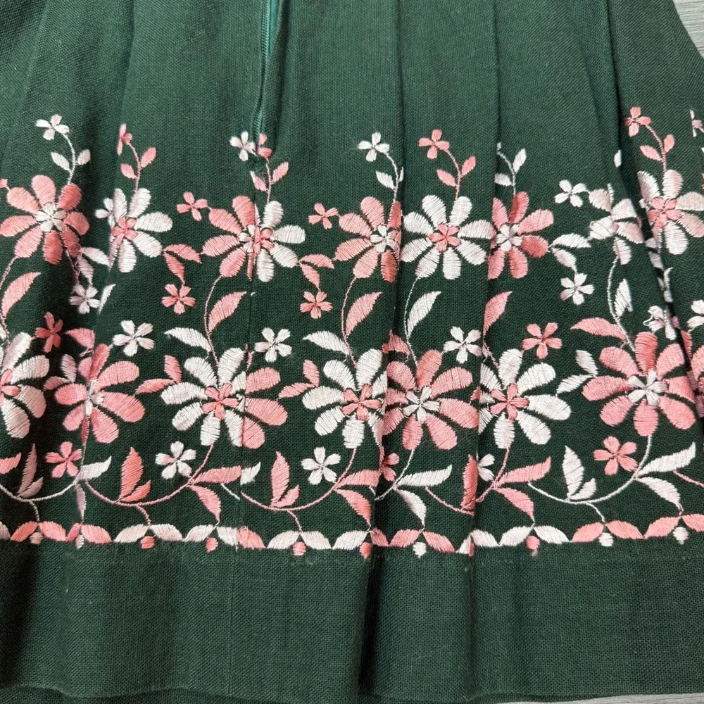 Vintage German Dirndl Set Kids Sz 6 Green Pink Floral Dress Apron Oktoberfest